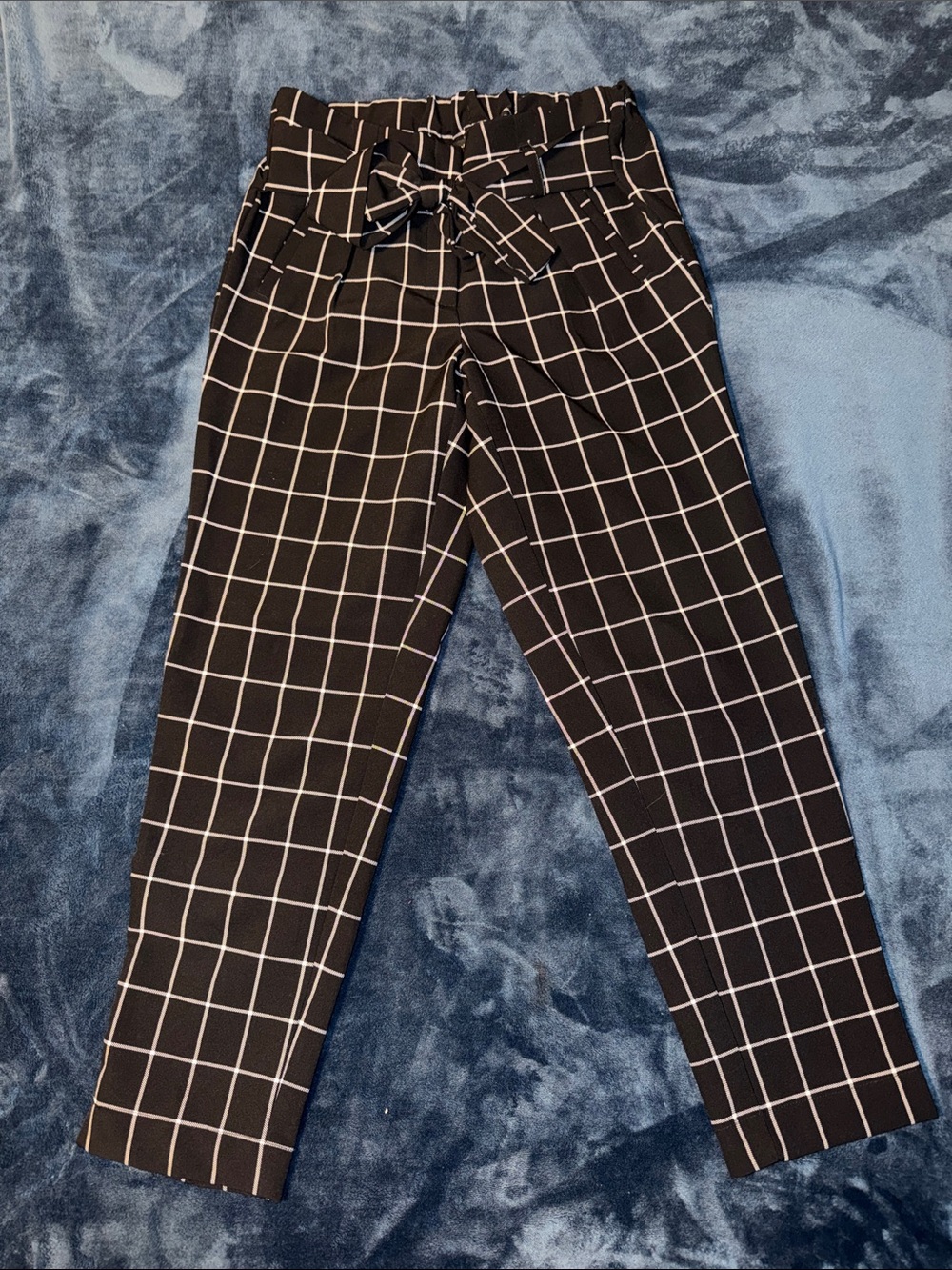 Likw An Angel  Black Windowpane Tie-Waist Straight Leg Pants